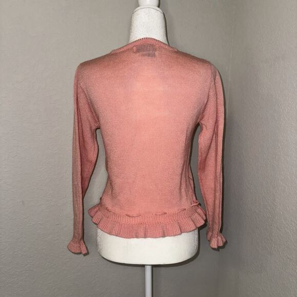 VTG Berries Sweater Women's Large Pink Floral Embroidered Acrylic Peplum Hem - Picture 2 of 10